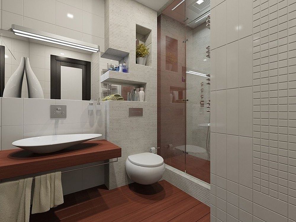Ванная комната с унитазом и душевой кабиной